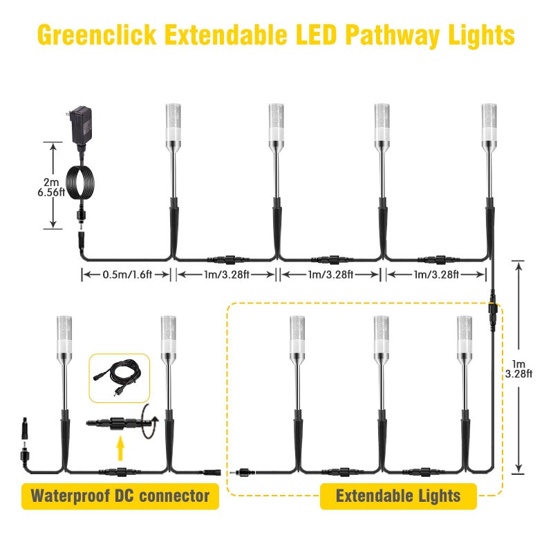 GreenClick LED Pathway Lights, 4.8W 12V AC/DC Low Voltage Path Lights, 570 Lumen 6 Pack Extendable Outdoor Landscape Lighting IP65 Waterproof Garden Lights for Yard Walkway Driveway, 2700K - Image 4